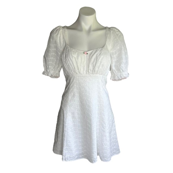 *SOLD* LPA REVOLVE White Eyelet Frill Sleeve Cottagecore Simona Mini Dress M - Picture 2 of 12